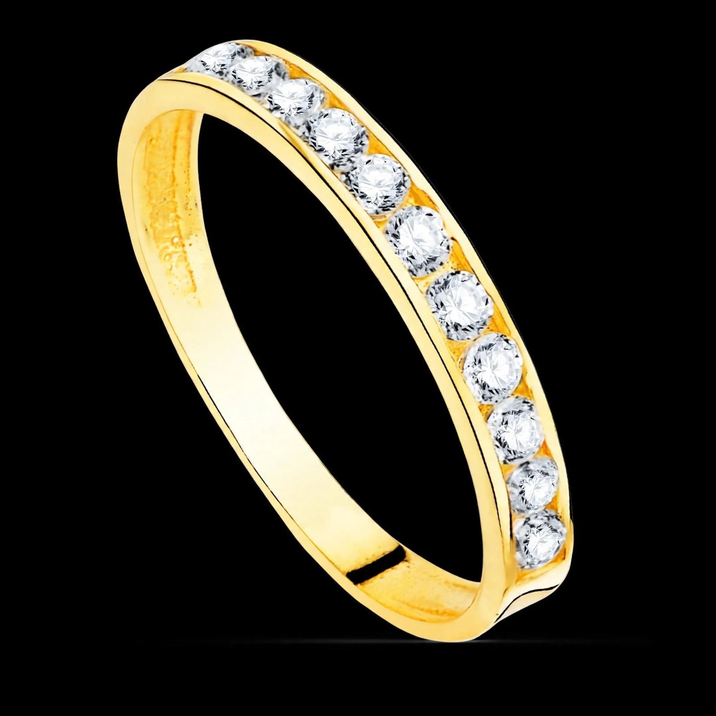 Alianza de oro amarillo circonita redondas - 18K