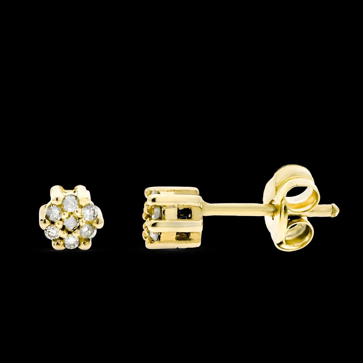 Pendientes de oro amarillo cuajo diamantes 0.07 cts SI-H tuerca - 9K
