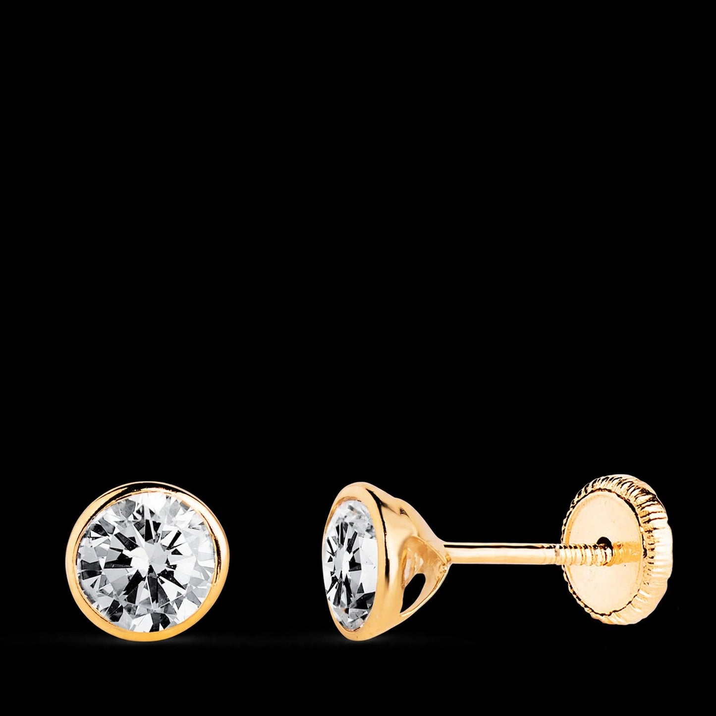 Pendientes de oro amarillo chatón redondo bocel con circonita - 18K