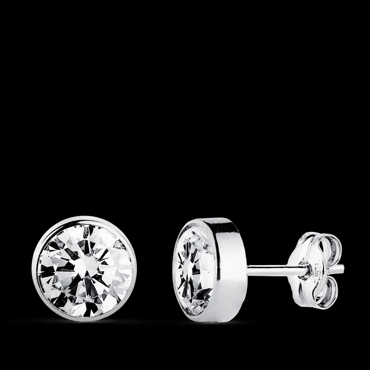 Pendientes de oro blanco 7 mm chatón circonita - 9K