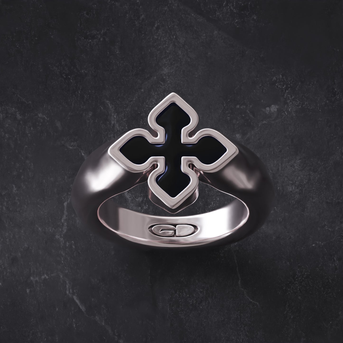Anillo Black Flower Plata