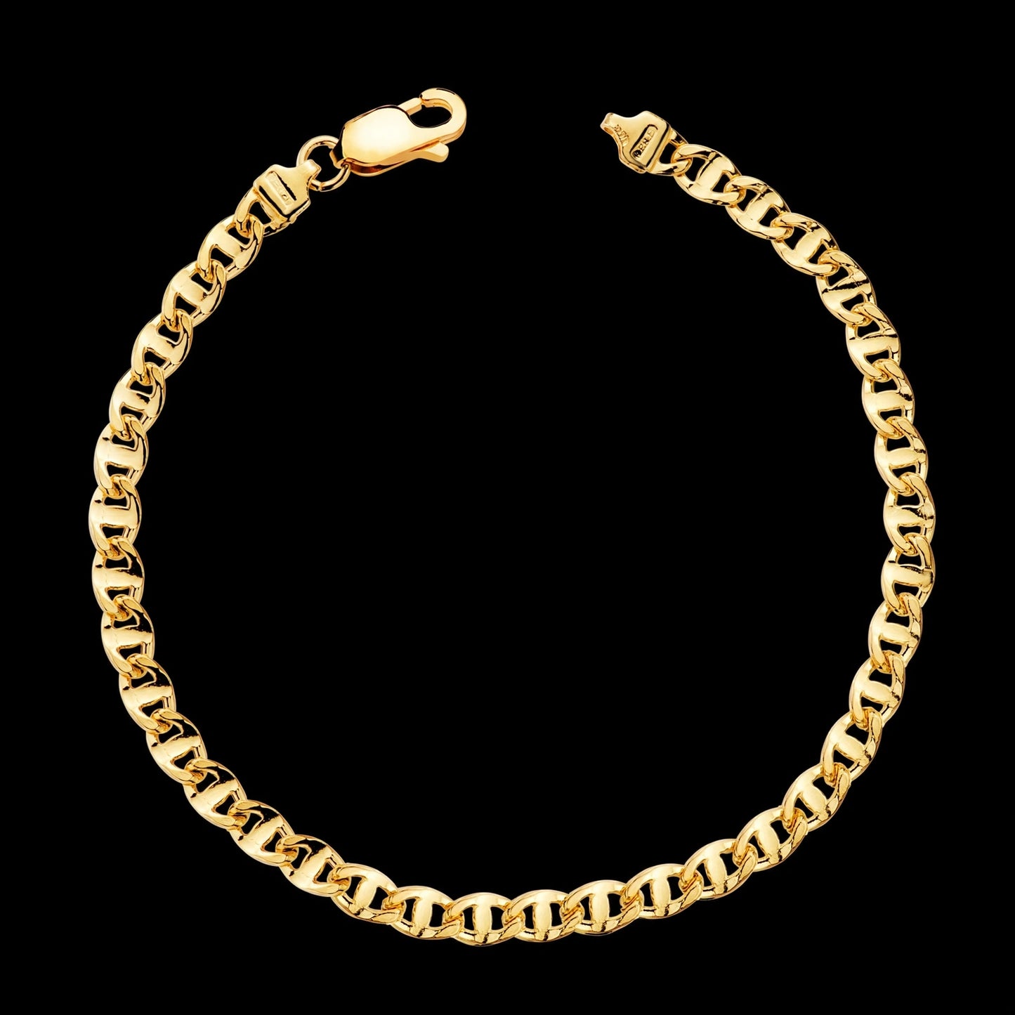 Pulsera de oro amarillo hueca eslabon ancla tallado - 18K