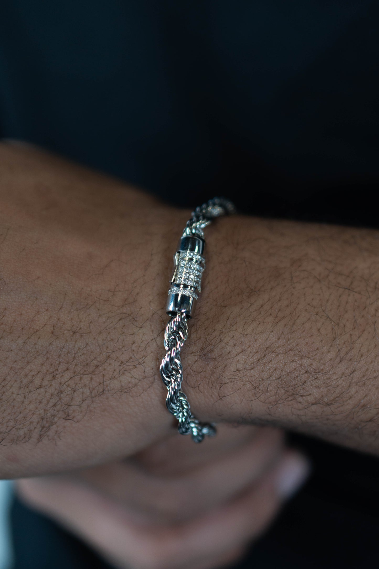 Rope Bracelet Iced Clasp Plata