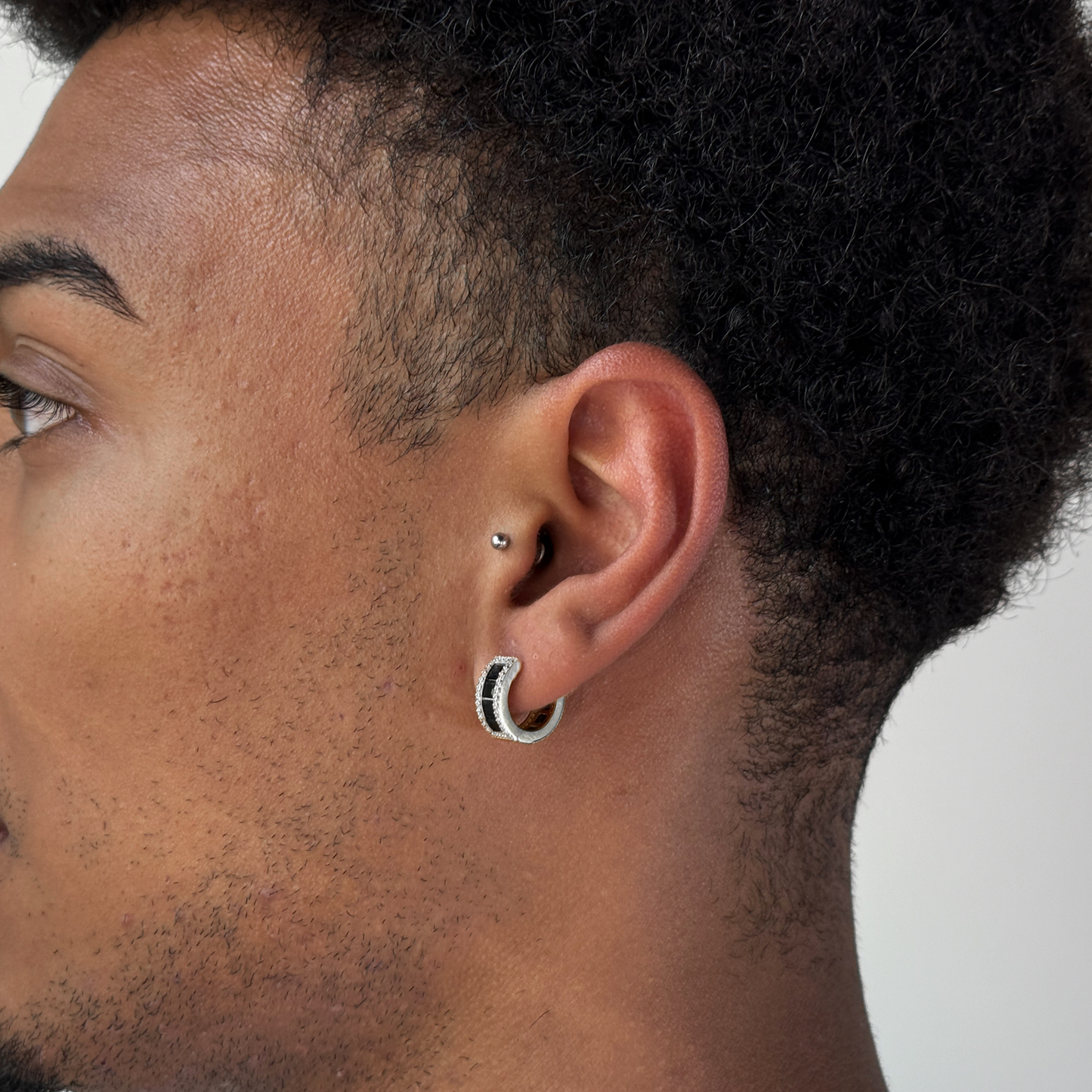 Black Baguette Earrings Plata