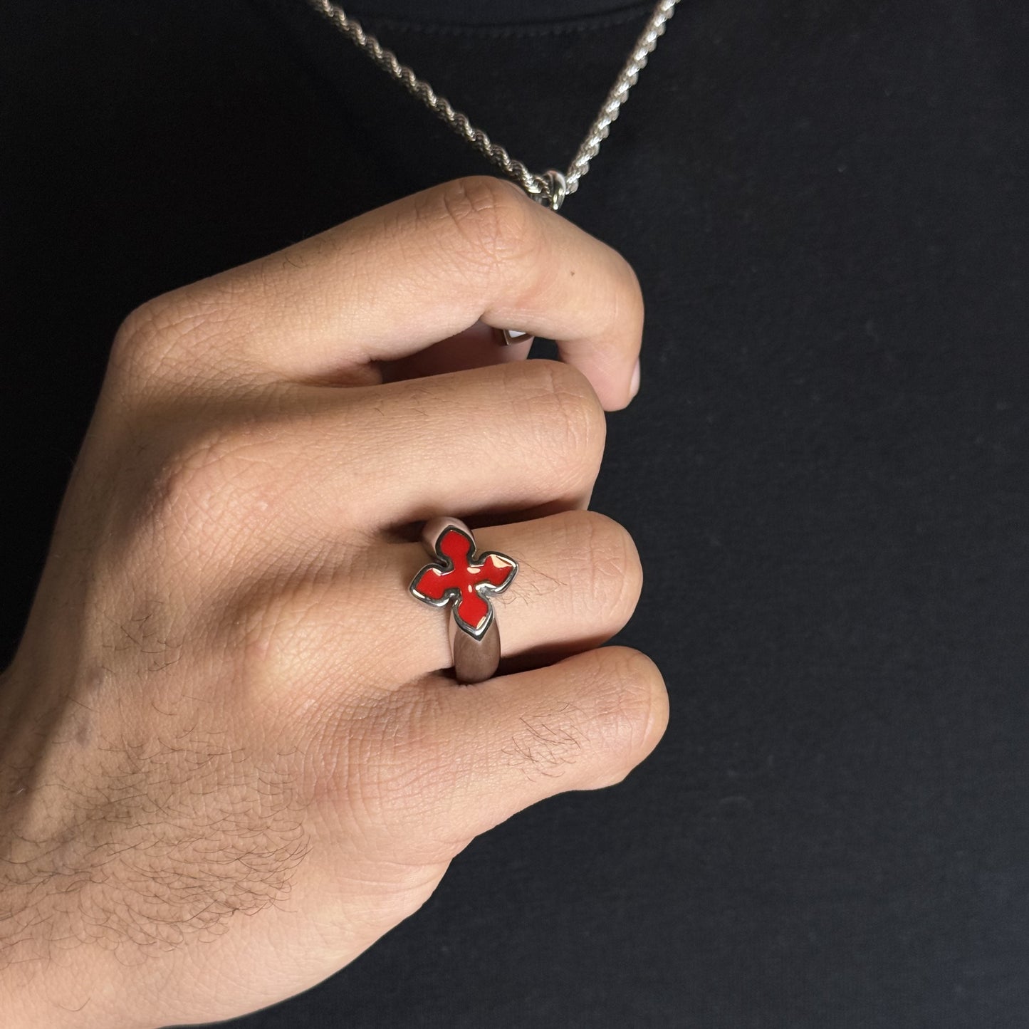 Anillo Red Flower Plata