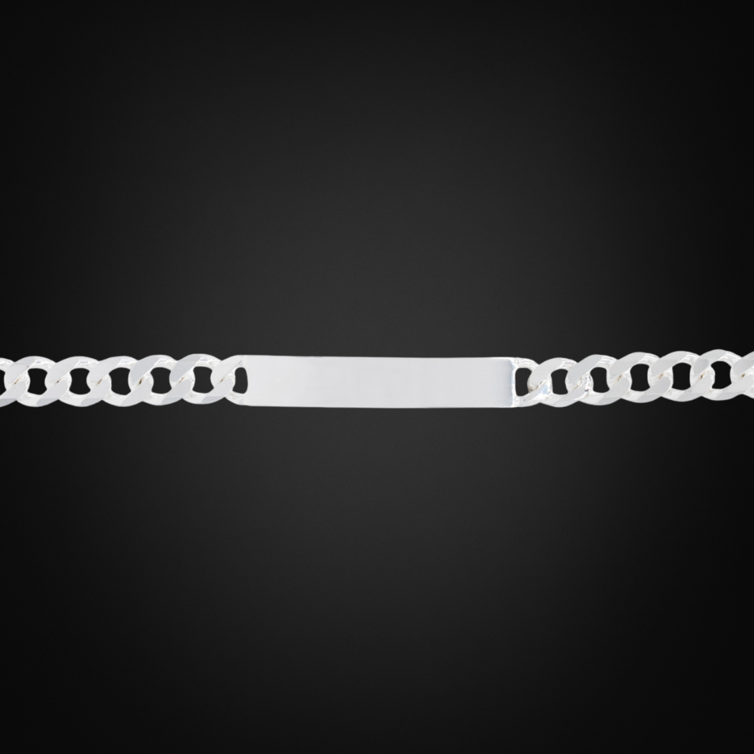 Pulsera Cubana con placa Plata Italiana 8mm