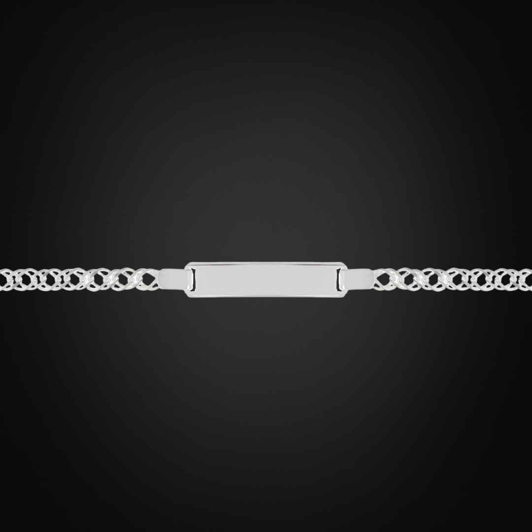 Pulsera doble rombo con placa Plata Italiana 4mm