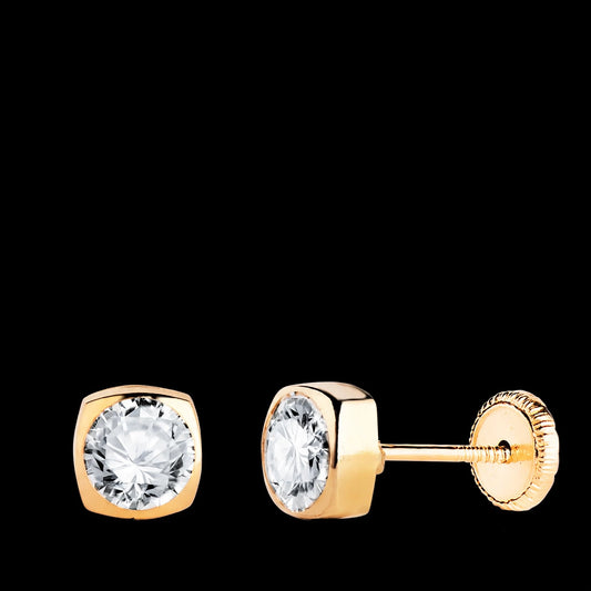 Pendientes de oro amarillo chatón cuadrados con circonita - 18K