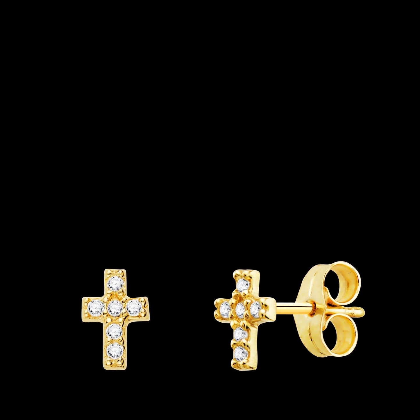 Pendientes de oro amarillo cruz diamantes 0.06 cts SI-H - 9K