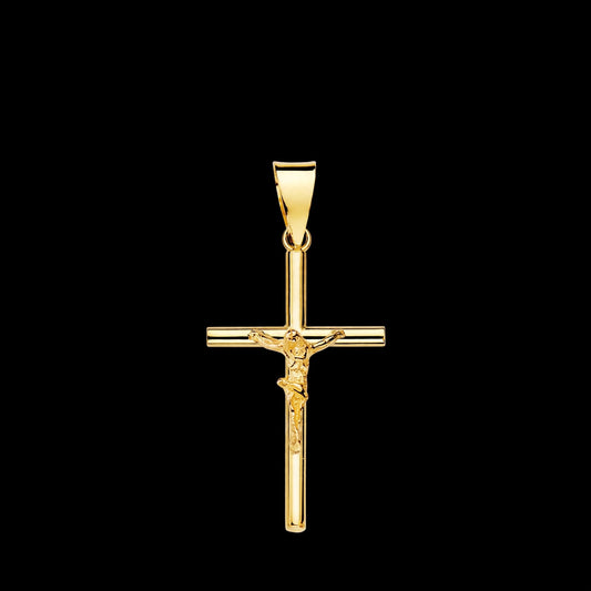 Cruz de oro amarillo con Cristo tubo hueco - 18K