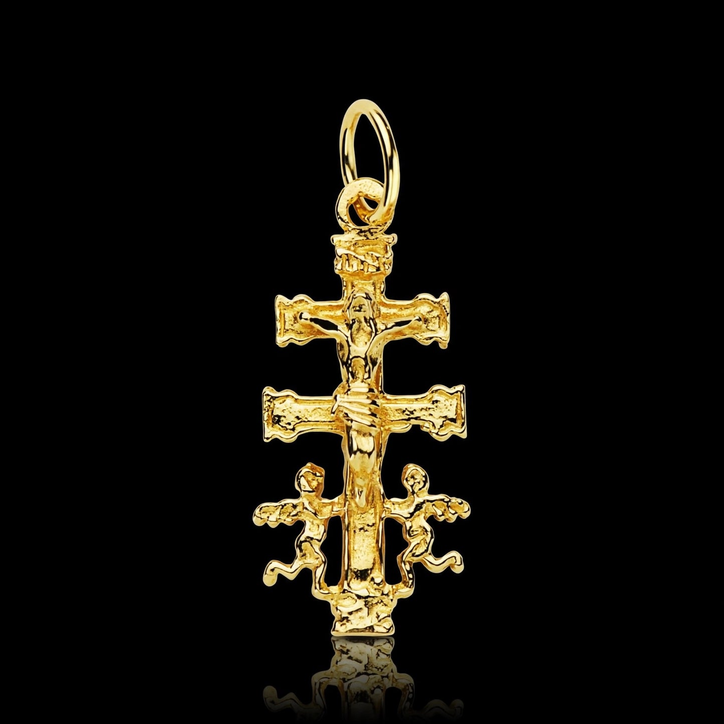 Cruz de oro amarillo caravaca con Cristo - 9K