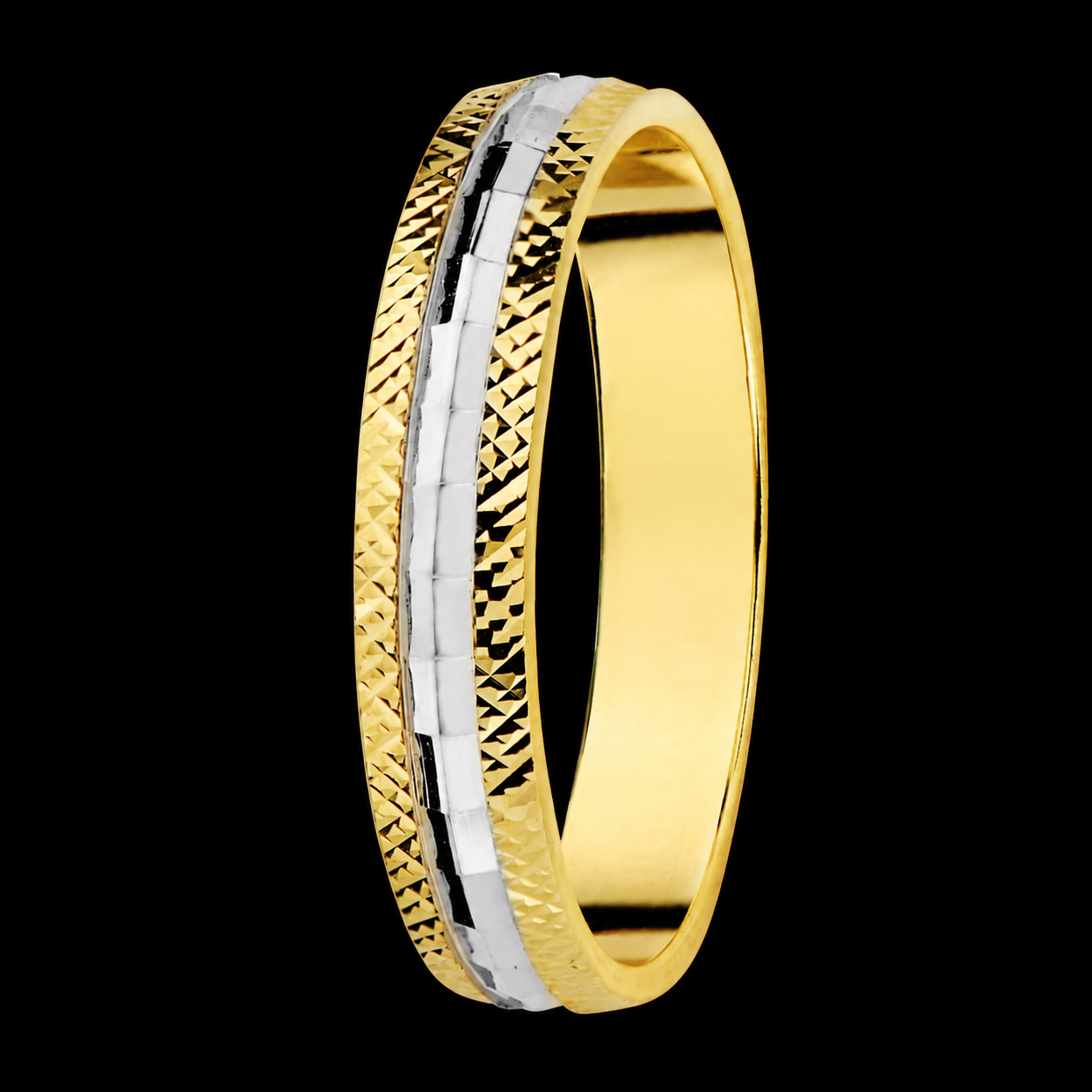 Alianza de oro bicolor tallada - 9K