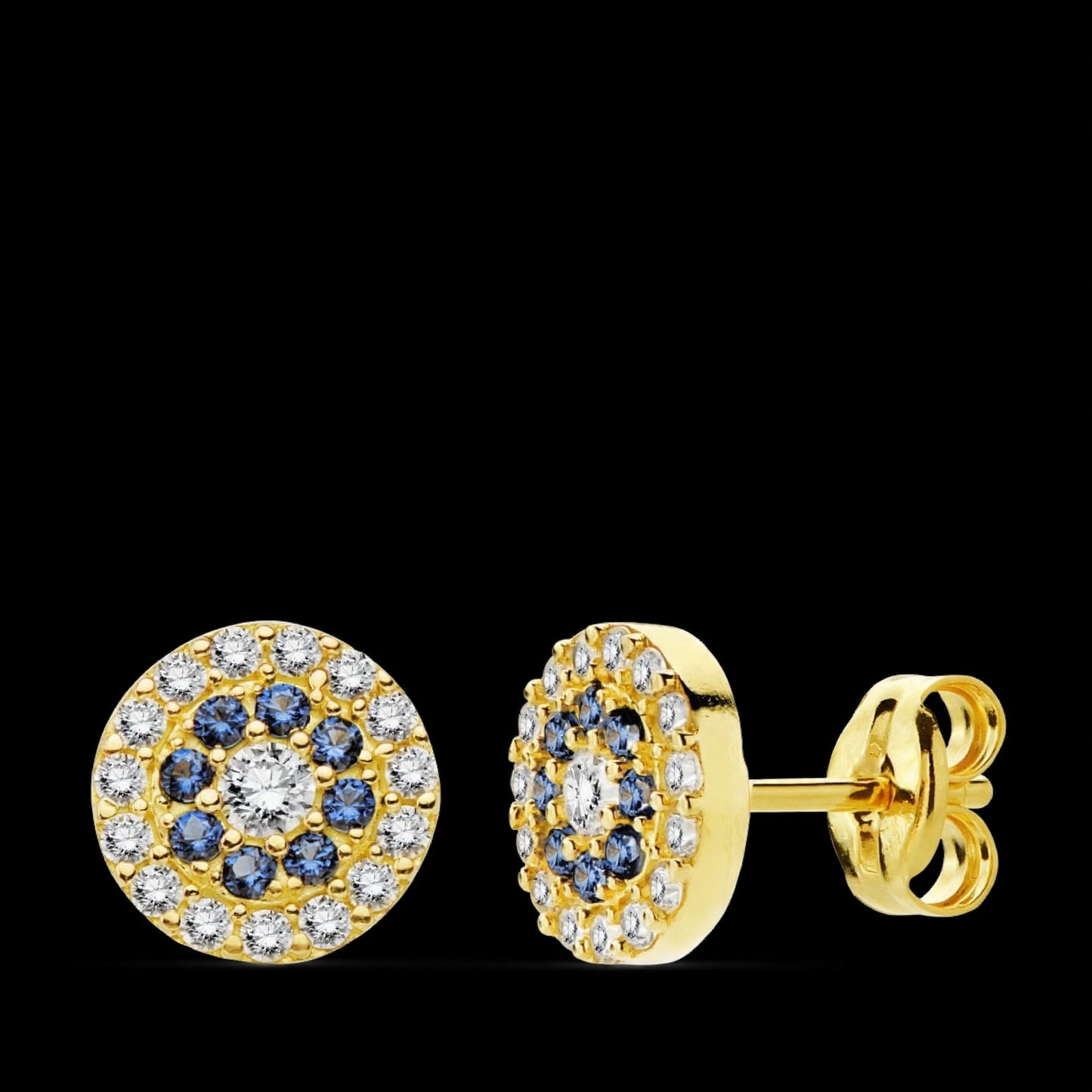 Pendientes circonitas blancas y azules 7mm - 9K