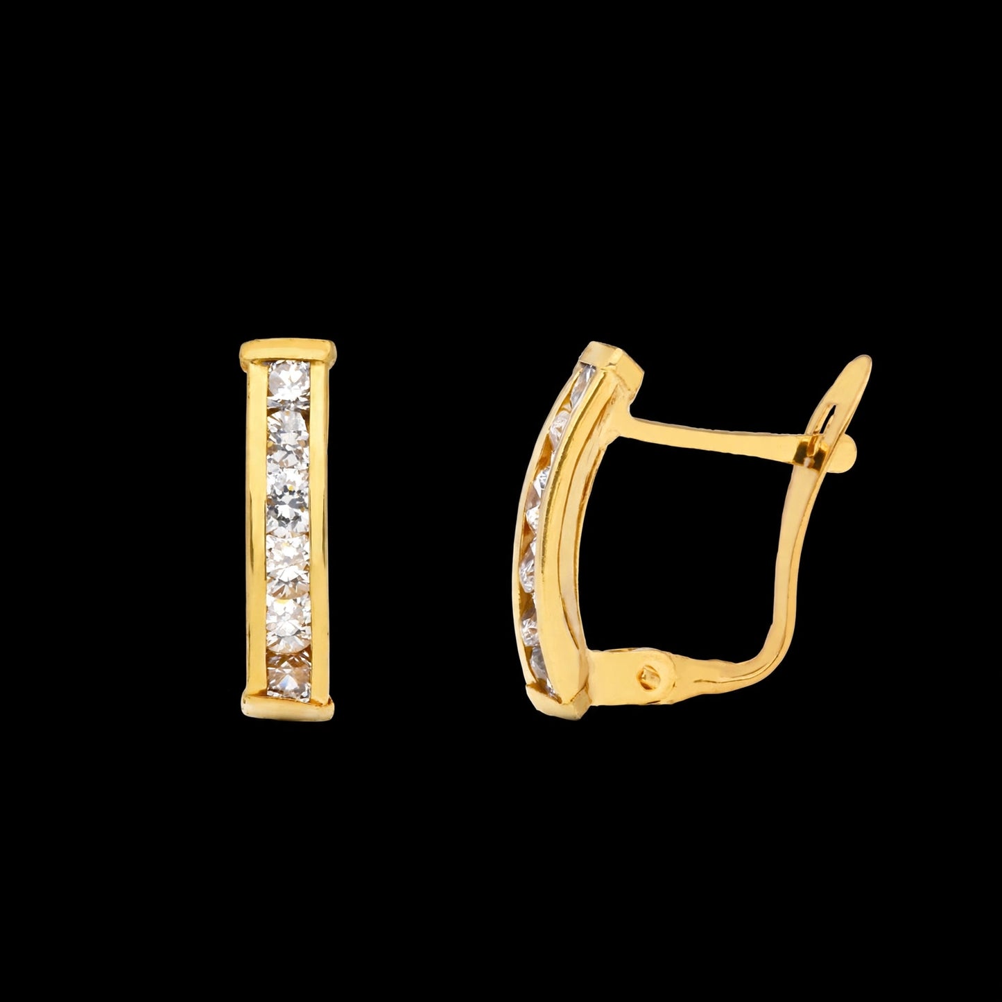Pendientes de oro amarillo bandas con carril de circonita - 9K