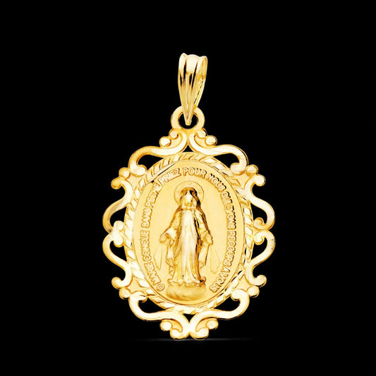 Medalla de oro amarillo Virgen de la Milagrosa cerco en francés - 9K