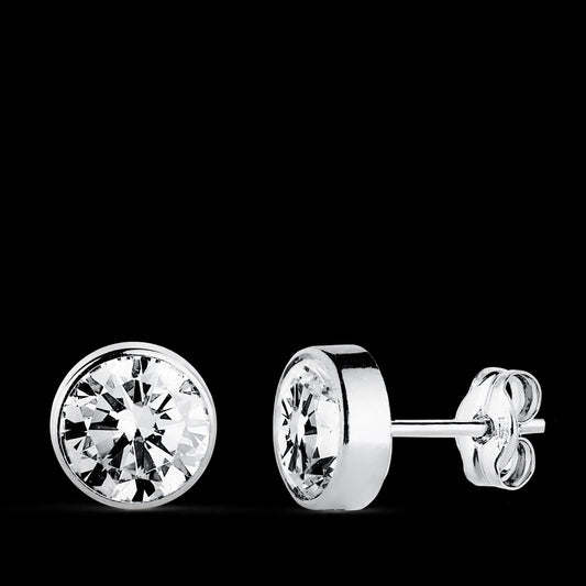 Pendientes de oro blanco 7 mm chatón circonita - 9K