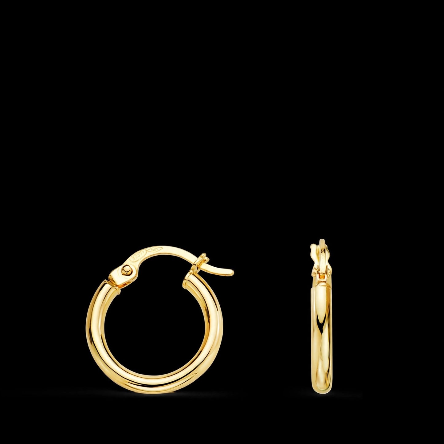 Pendientes aros oro amarillo huecos redondos tubo redondo 14 mm. grosor 2 mm - 9K