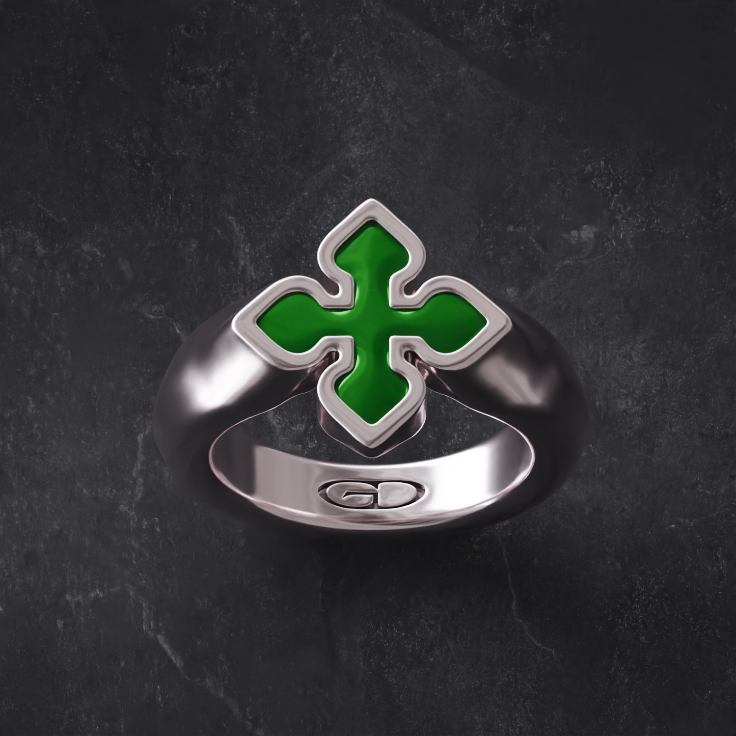 Green Flower Silver Ring