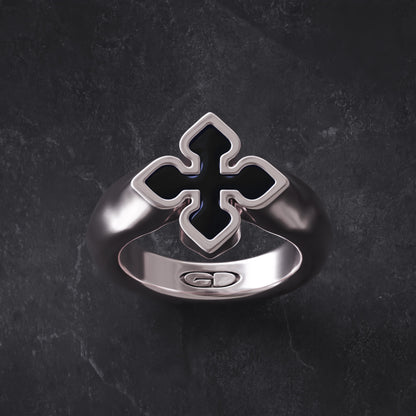 Anillo Black Flower Plata