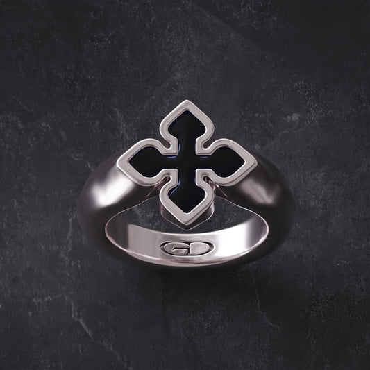 Anillo Black Flower Plata