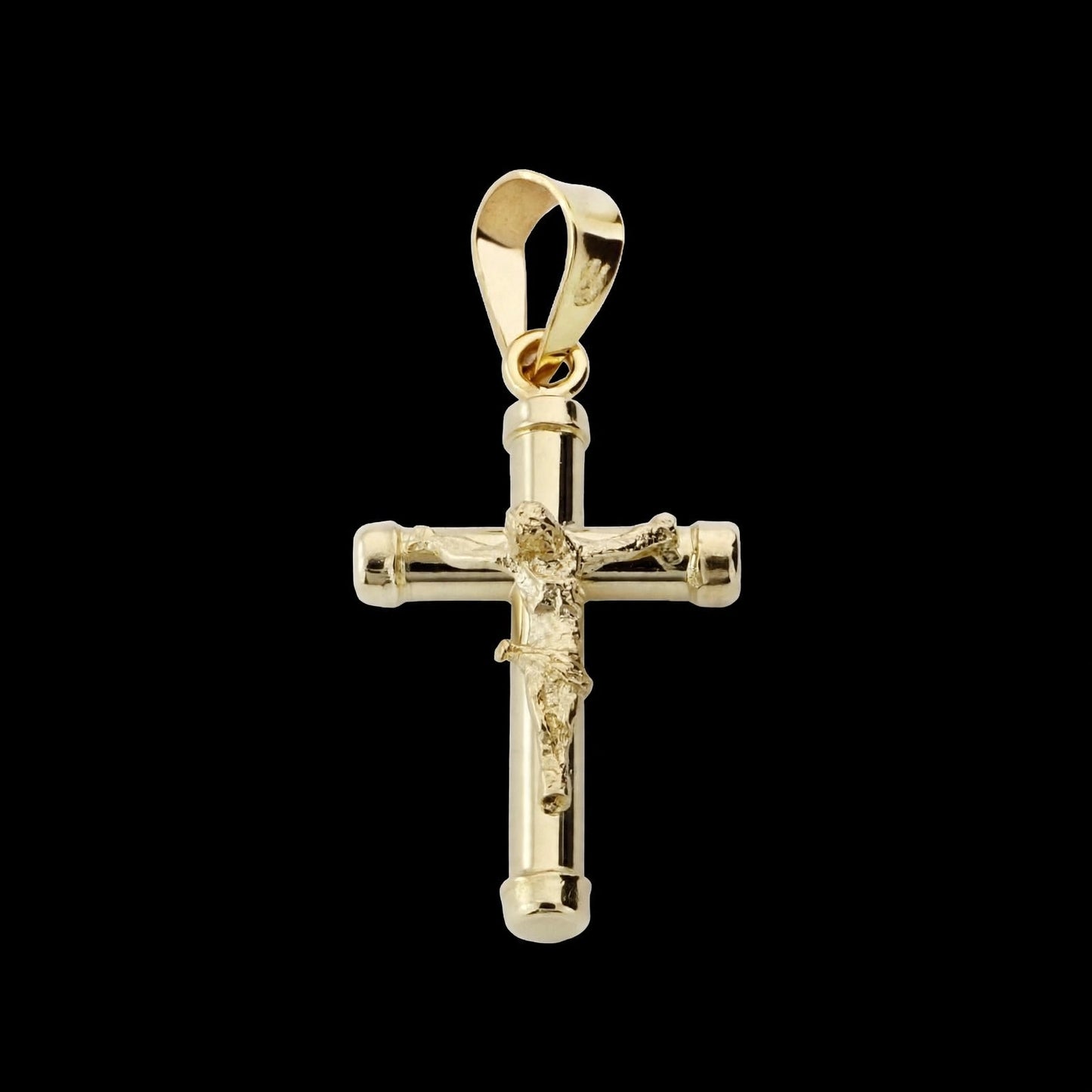 Cruz de oro amarillo Cristo - 9K