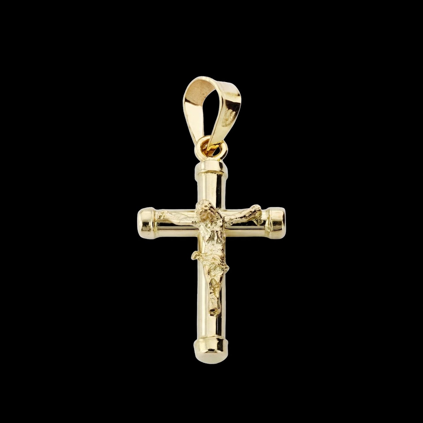 Cruz de oro amarillo con Cristo hueca - 18K