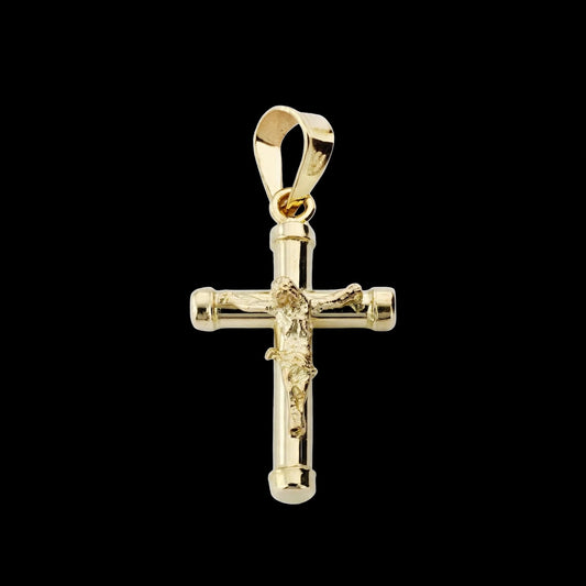 Cruz de oro amarillo con Cristo hueca - 18K