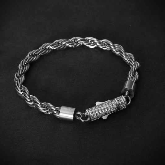 Rope Bracelet Iced Clasp Plata