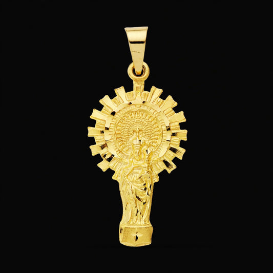 Medalla de oro amarillo Virgen del Pilar silueta - 9K
