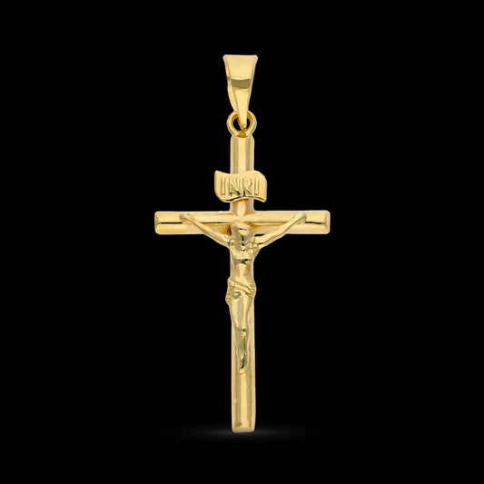 Colgante cruz con Cristo estampado - 9K